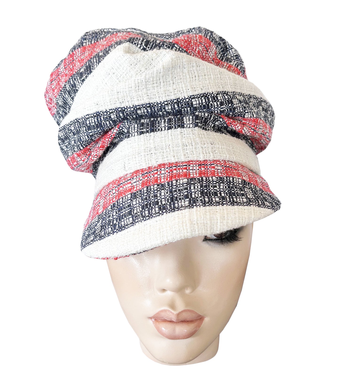 RTS - WIDE STRIPE LINEN CRUSH CAP