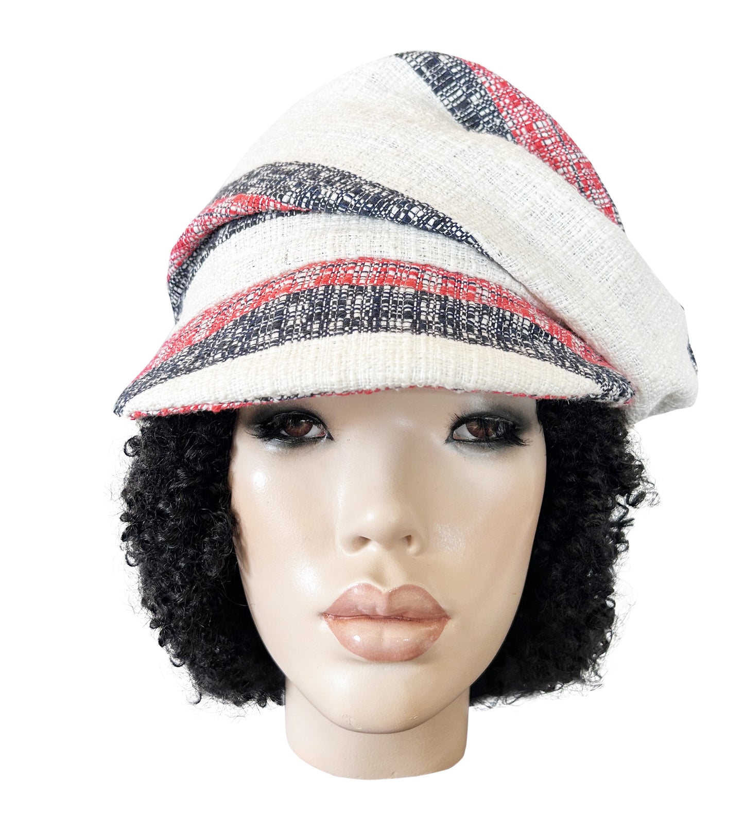 RTS - WIDE STRIPE LINEN CRUSH CAP