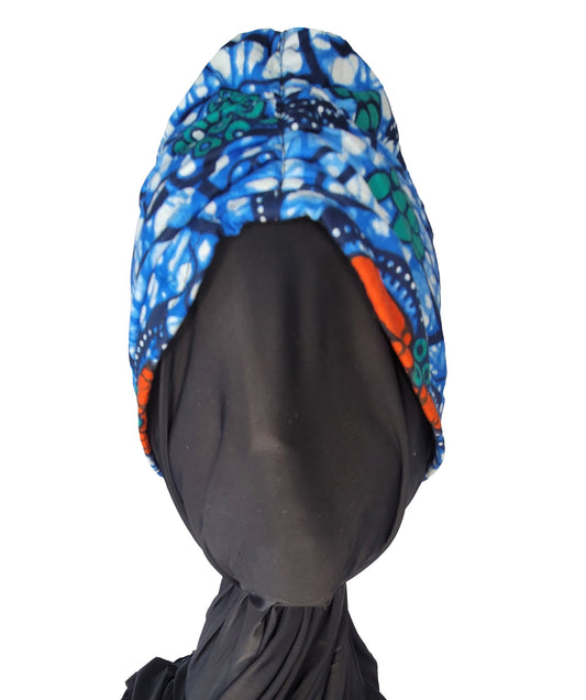 RTS - LINED CRUSH TURBAN - BLUE LEAVES