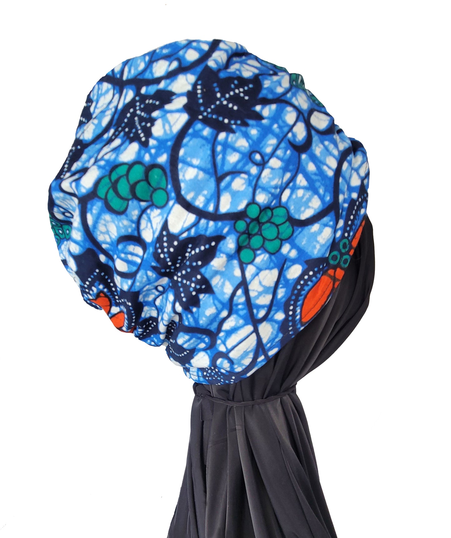 RTS - LINED CRUSH TURBAN - BLUE LEAVES